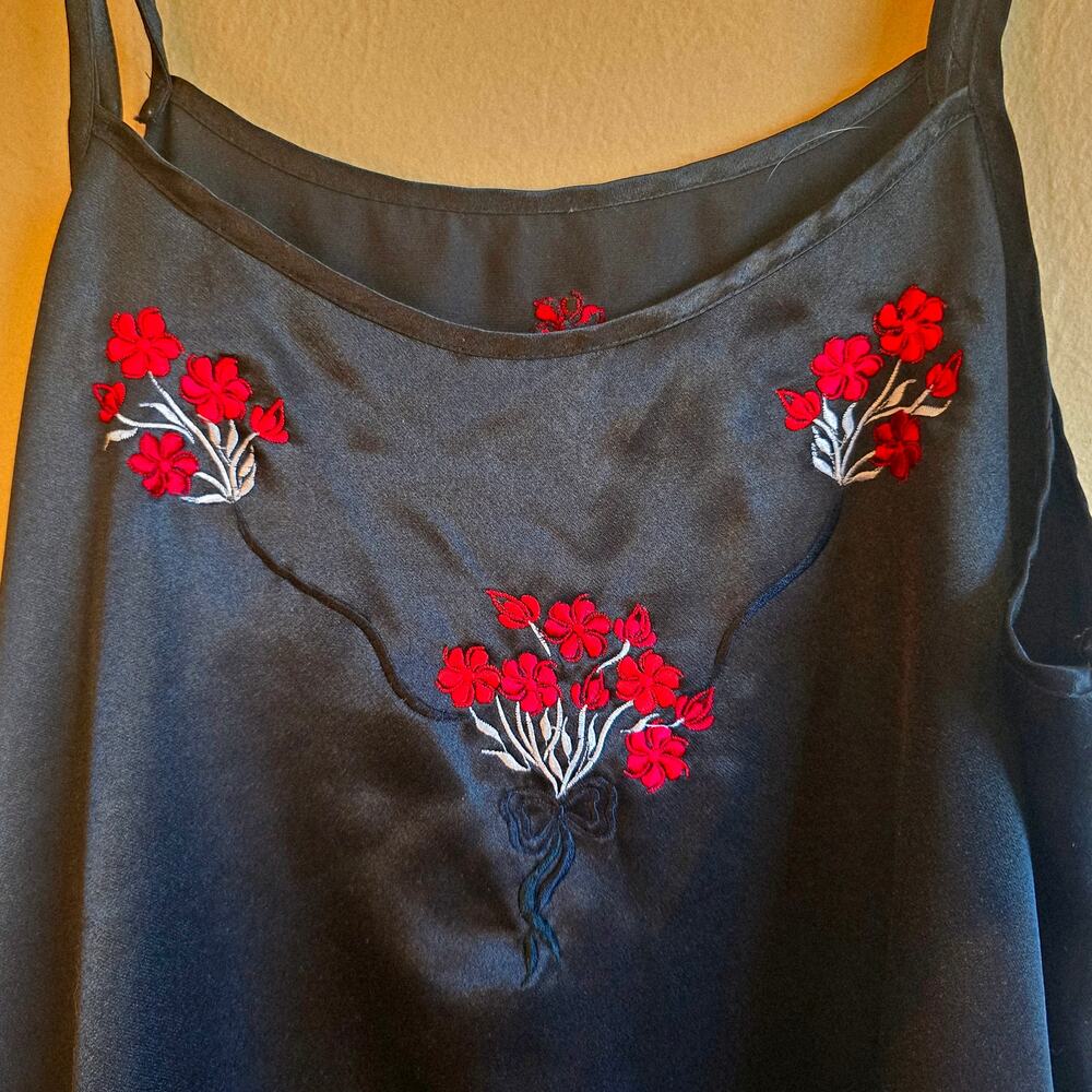vintage y2k black satin floral embroidered slip dress - Picture 3 of 3